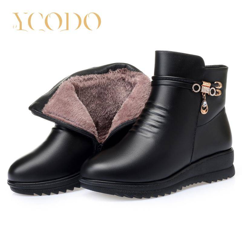 Damen-Frühling/Winter-Lederstiefel mit weichen Sohlen, rutschfest, bequem und warm 43 schwarz von Joom DACH