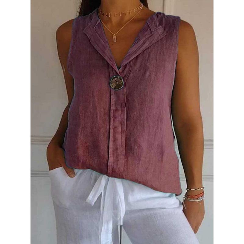 Damen Frühling Fake Cardigan V-Ausschnitt Chiffon Einfarbig Ärmellos Casual Tank Top 2XL bordeaux von Joom DACH