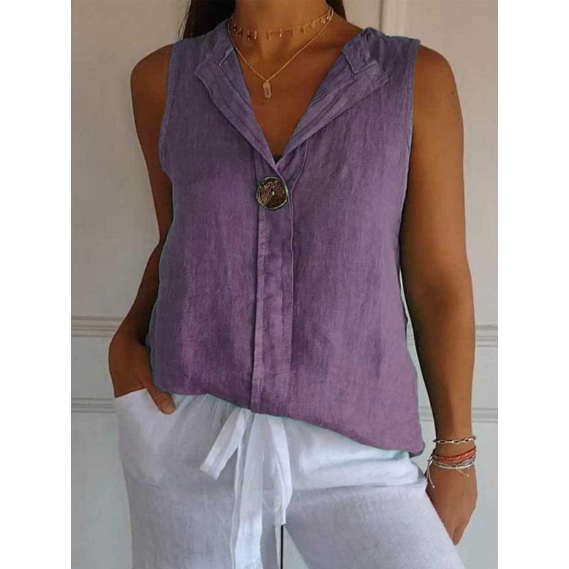 Damen Frühling Fake Cardigan V-Ausschnitt Chiffon Einfarbig Ärmellos Casual Tank Top 2XL violett von Joom DACH