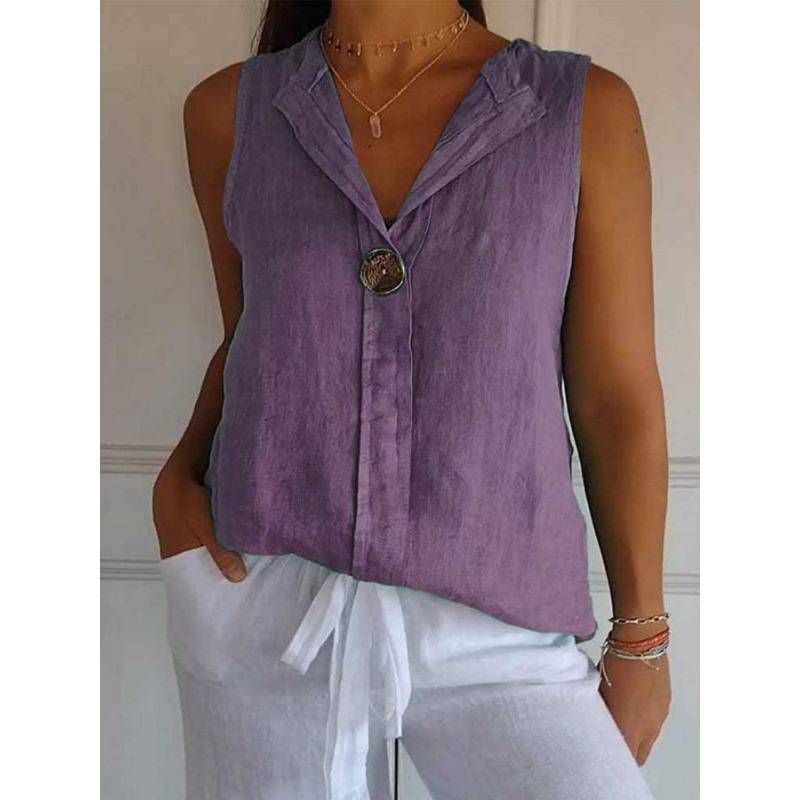 Damen Frühling Fake Cardigan V-Ausschnitt Chiffon Einfarbig Ärmellos Casual Tank Top 2XL violett von Joom DACH