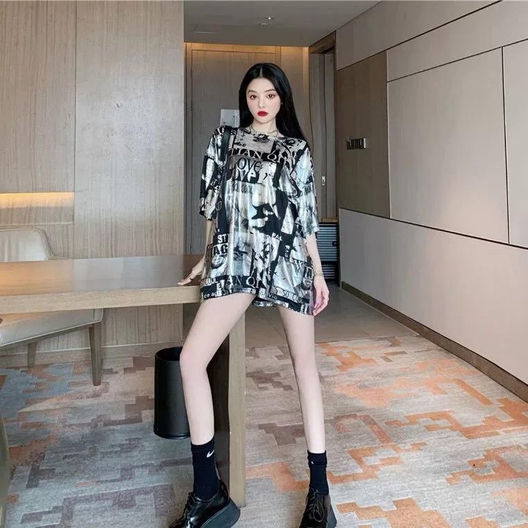 Damen Frühling Funkelndes T-Shirt Neue Trendy Marke Mittel Lang Lose BF Kurzarm T-Shirt 3XL von Joom DACH