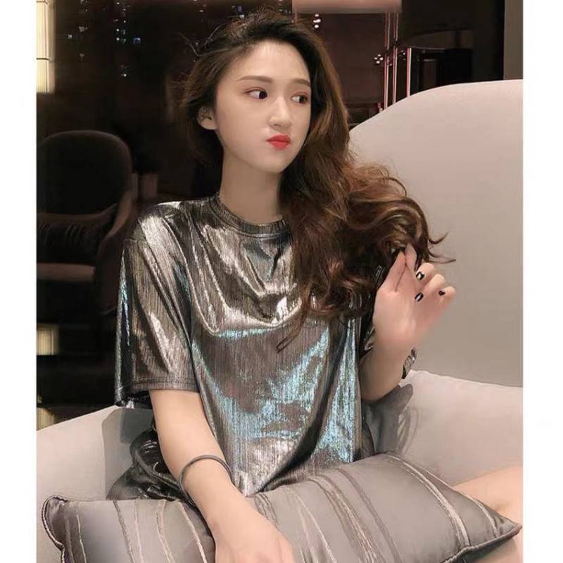 Damen Frühling Funkelndes T-Shirt Neue Trendy Marke Mittel Lang Lose BF Kurzarm T-Shirt XL von Joom DACH