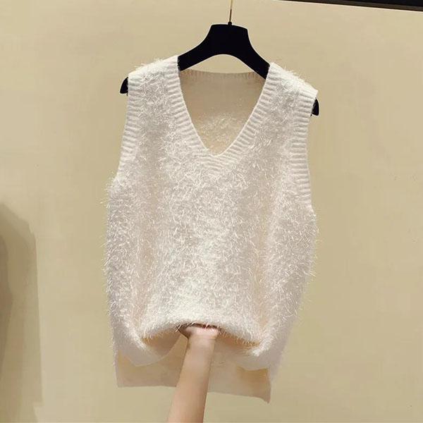 Damen Frühling Herbst Elegante Weste mit V-Ausschnitt Einfarbig Ärmelloser Pullover Winter Locker Helle Seidenquaste Strickpullover L beige von Joom DACH