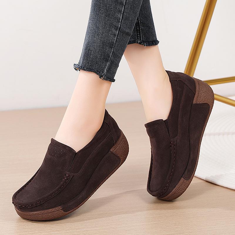 Damen Frühling Herbst Loafer Flats Echtleder Mokassins Herbst Slip-on Casual Runde Zehen Handgefertigte Plateauschuhe 37 kaffeebraun von Joom DACH