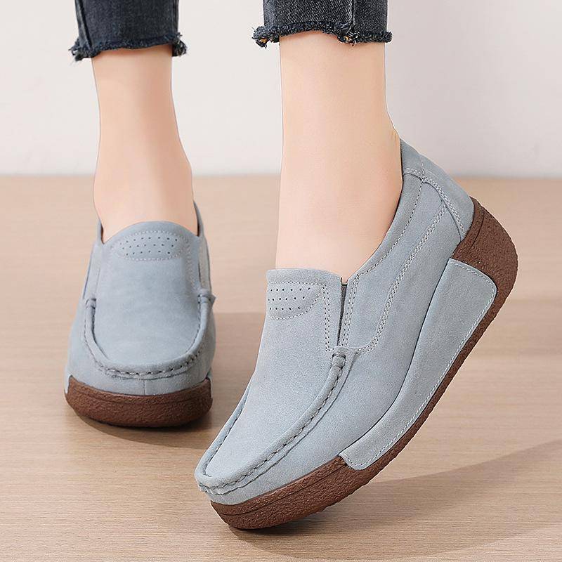 Damen Frühling Herbst Loafer Flats Echtleder Mokassins Herbst Slip-on Casual Runde Zehen Handgefertigte Plateauschuhe 37 licht grau von Joom DACH