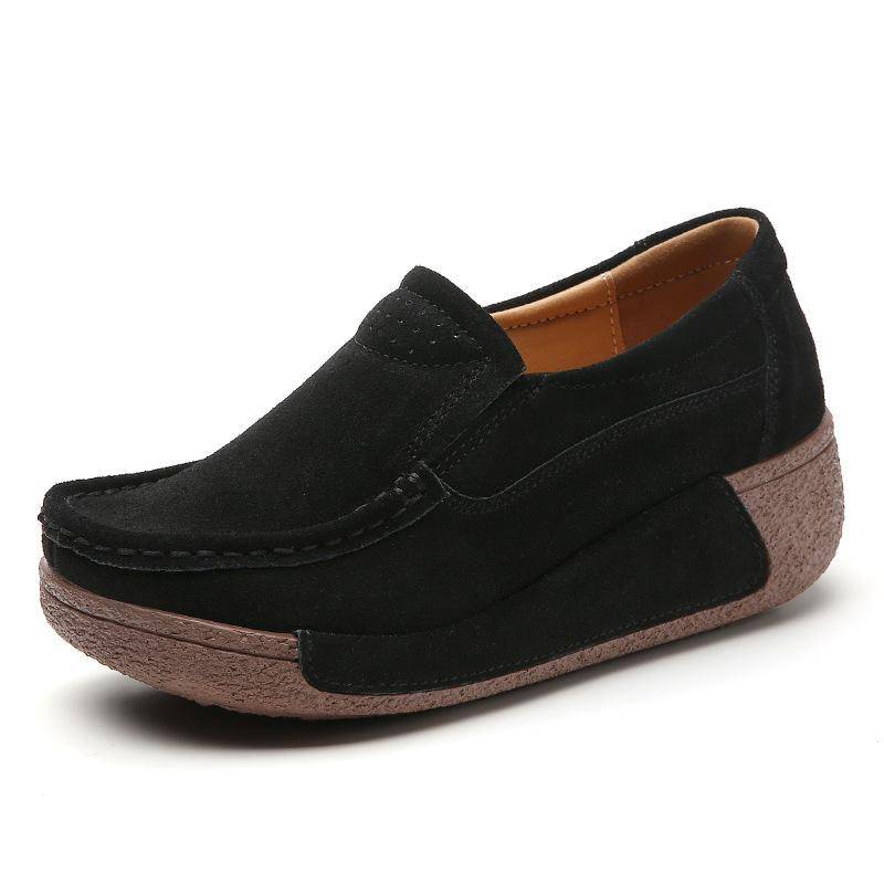 Damen Frühling Herbst Loafer Flats Echtleder Mokassins Herbst Slip-on Casual Runde Zehen Handgefertigte Plateauschuhe 37 von Joom DACH
