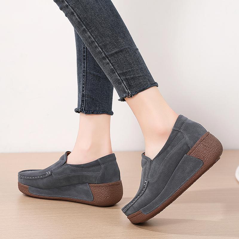 Damen Frühling Herbst Loafer Flats Echtleder Mokassins Herbst Slip-on Casual Runde Zehen Handgefertigte Plateauschuhe 40 dunkelgrau von Joom DACH