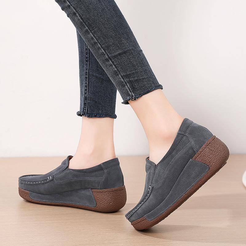 Damen Frühling Herbst Loafer Flats Echtleder Mokassins Herbst Slip-on Casual Runde Zehen Handgefertigte Plateauschuhe 42 dunkelgrau von Joom DACH