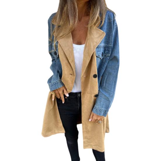 Damen Frühling Herbst Mantel Jeansjacke Mantel Patchwork Zweireihig mit Klappentaschen XXXL blau von Joom DACH