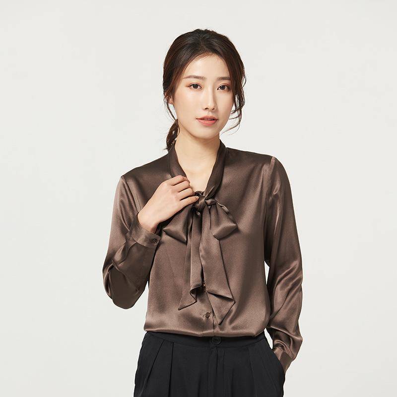Damen Frühling Seidensatin Bluse mit Schleife - Langarm Large Damen Frühling Seidensatin Bluse mit Schleife - Langarm Large von Joom DACH