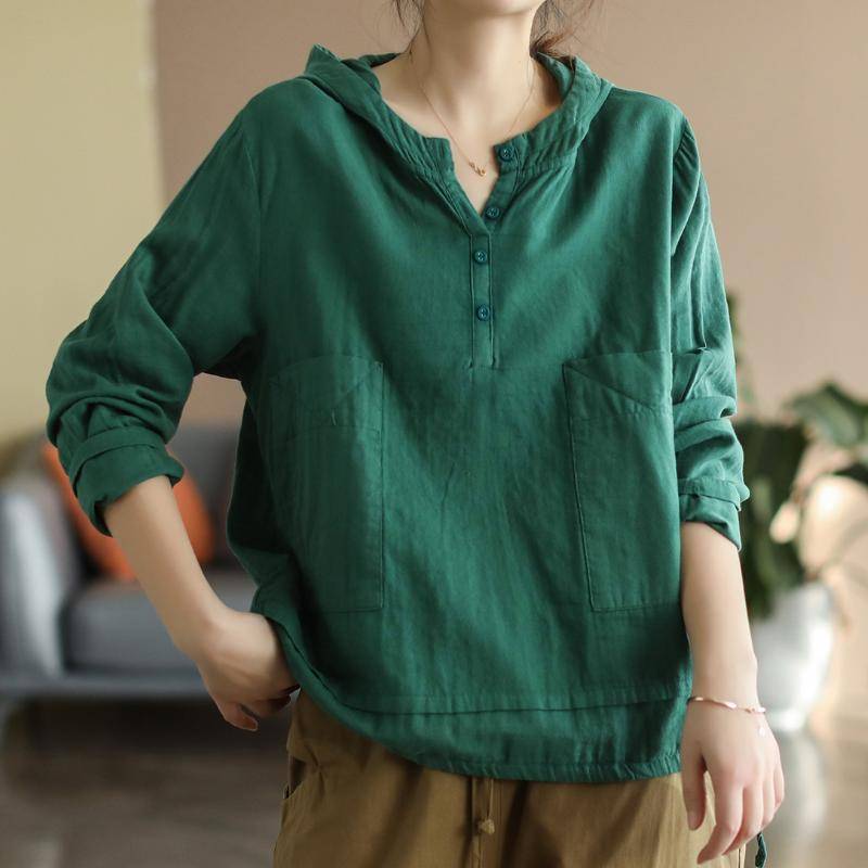 Damen Frühling Sommer Casual Pullover Hoodie T-Shirts Mode Einfarbig Tees Büro Damen Baumwolle Leinen Langarm Tops XXL grün von Joom DACH