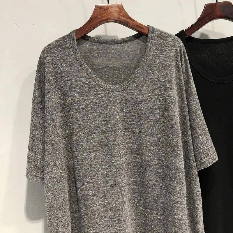 Damen Frühling Sommer Gebogener Saum Koreanisch Locker Mittellang V-Ausschnitt T-Shirts Kurz Fledermausärmel Lässig Einfarbig Dünne Oberteile M grau von Joom DACH