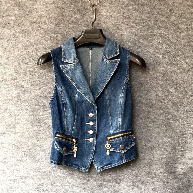 Damen Frühling und Herbst Jeansweste ärmellos dünne kurze Jacke XS blau von Joom DACH