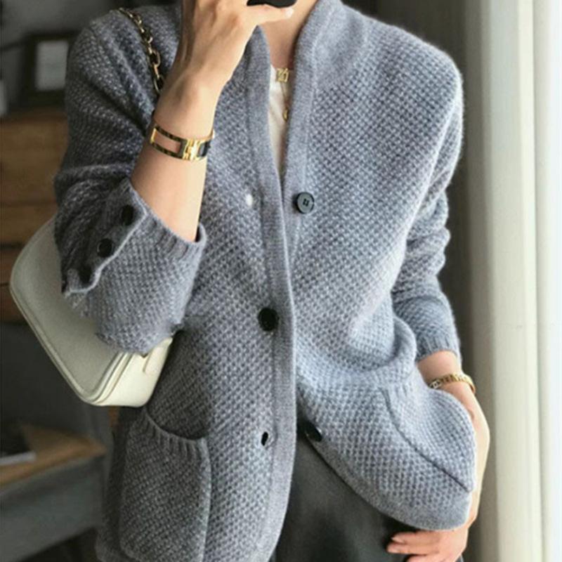 Damen Frühling und Herbst Strickjacke Große Größe Revers Warme Strickjacke L von Joom DACH