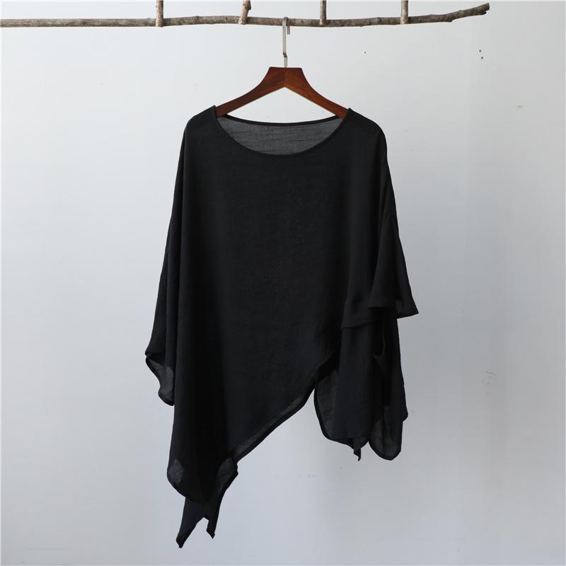 Damen Frühling und Sommer Elegantes Design Unregelmäßiger Saum T-Shirt Damen Dünner Lockerer Sonnenschutz one size schwarz von Joom DACH