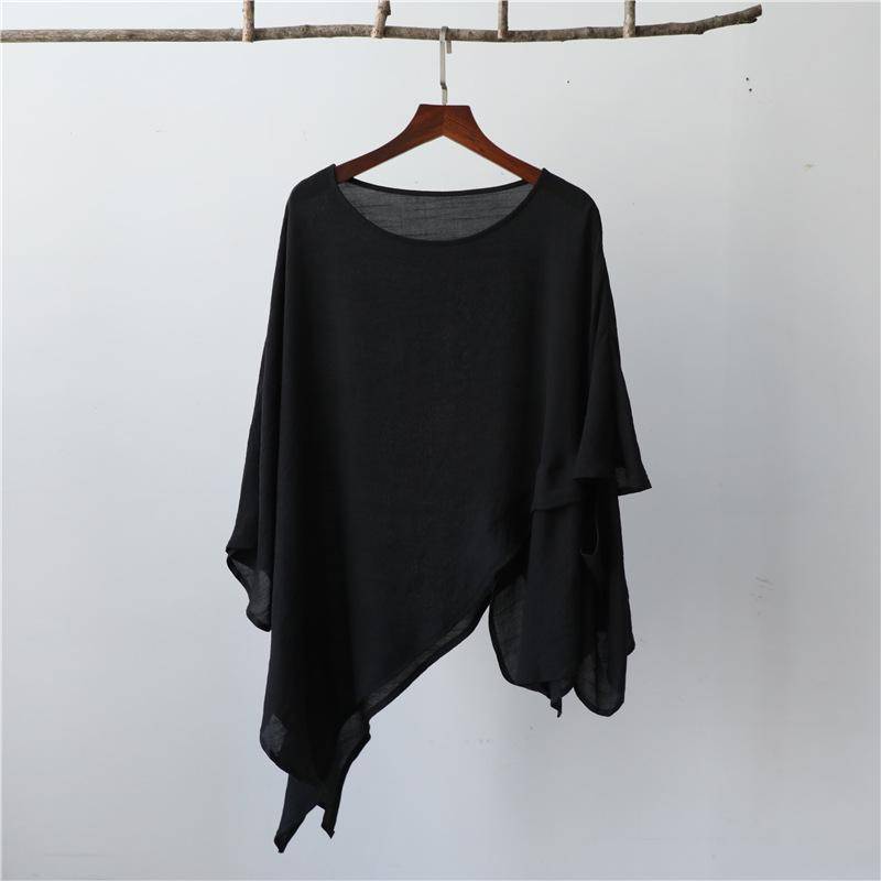 Damen Frühling und Sommer Elegantes Design Unregelmäßiger Saum T-Shirt Damen Dünner Lockerer Sonnenschutz one size schwarz von Joom DACH