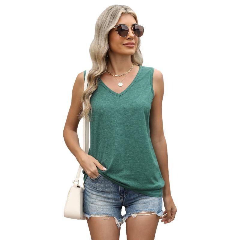 Damen Frühling und Sommer Neue V-Ausschnitt Einfarbig Weste Lose Ärmelloses T-Shirt Casual Tops XXL dunkelgrüne von Joom DACH