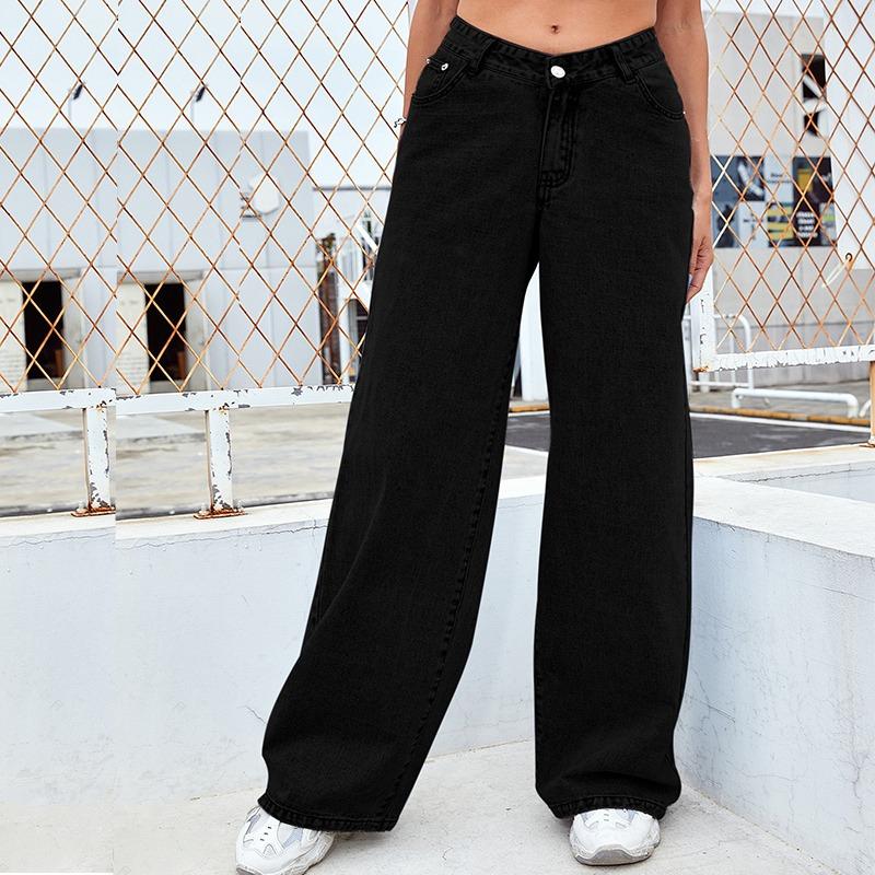 Damen Frühling und Sommer Saison Übergröße 5XL High-Waist Slim Straight Jeans Hosen 2XL schwarz von Joom DACH