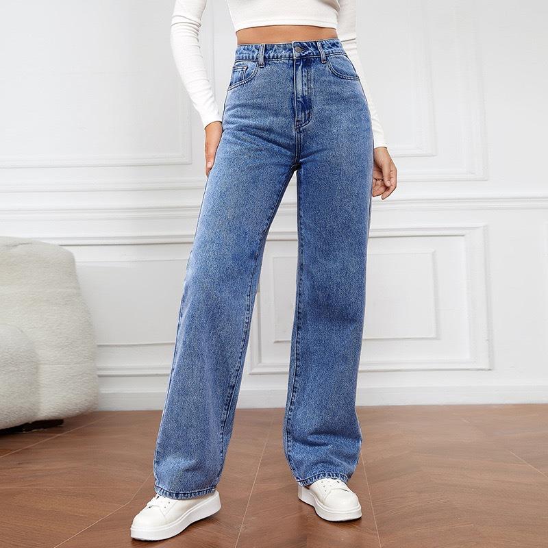 Damen Frühling und Sommer Saison Übergröße 5XL High-Waist Slim Straight Jeans Hosen M dunkelblaue von Joom DACH