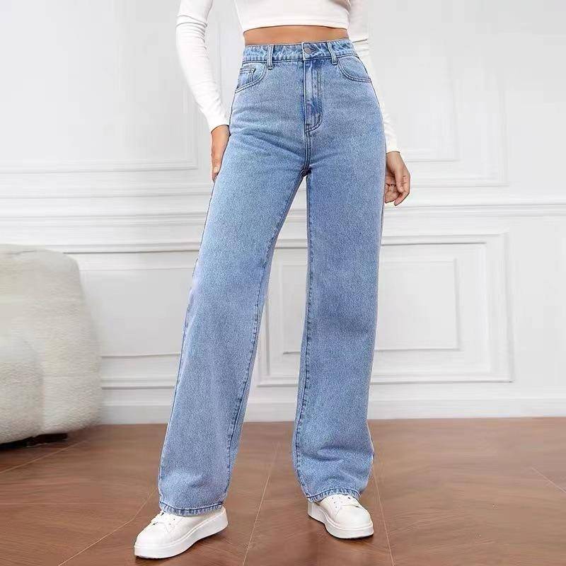 Damen Frühling und Sommer Saison Übergröße 5XL High-Waist Slim Straight Jeans Hosen XL blau von Joom DACH