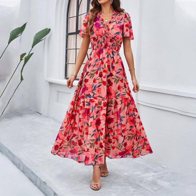 Damen Frühling und Sommer Temperament Lässig Bedrucktes Taillenbetontes Kleid XL von Joom DACH