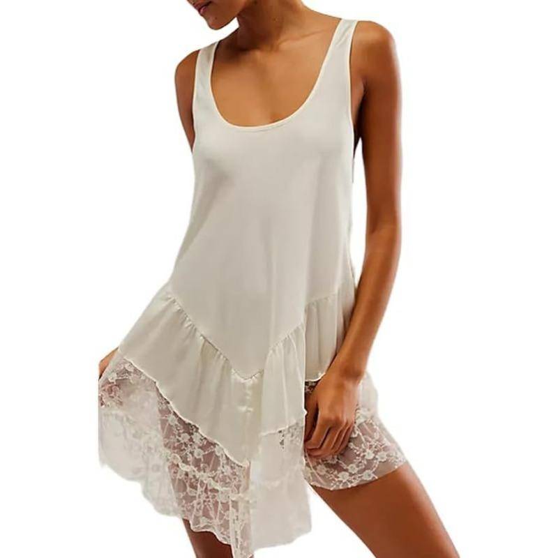 Damen Frühlings-Minikleid Spitze Fließendes Kurzes Kleid Ärmelloses Kleid XL weiß von Joom DACH