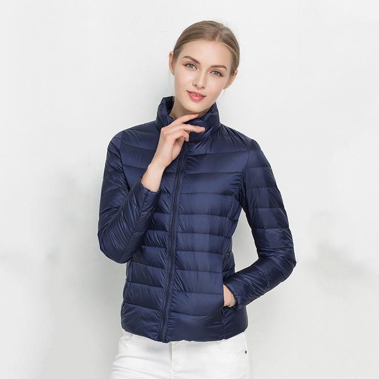 Damen Frühlingsjacke Mode Kurze Ultraleichte Packbare Puffermäntel 15 Farben Weibliche Daunen Warme Koreanische Slim Fit Parkas S navy blau von Joom DACH
