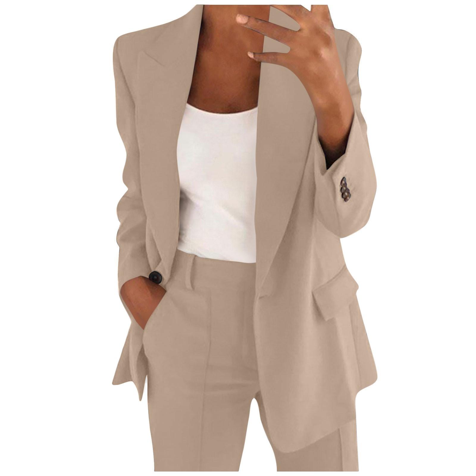 Damen Frühlingsmode Polo Senior Schlanke Revers Strickjacke Temperament Anzug Jacke Set Plus Größe M apricot von Joom DACH