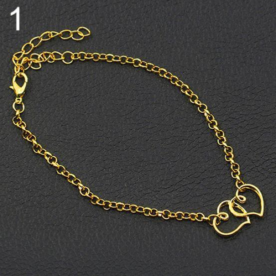 Damen-Fußkettchen mit doppelter Liebesherzkette, Strand-Sandalen-Knöchelarmband, Fußschmuck goldgelb von Joom DACH