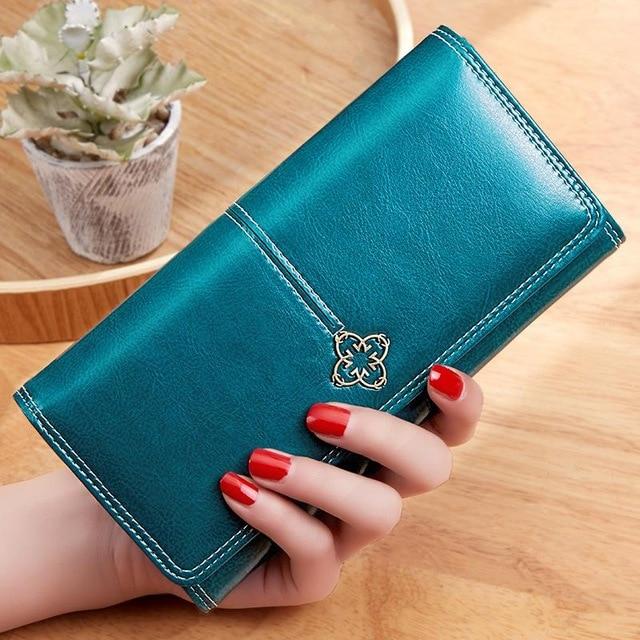Damen-Geldbörse, Retro-Wachsöl-Haut-Geldbörse, Portfel Damski, Damen-Geldbörse, lange Leder-Clutch-Brieftasche, hochwertige Geldbörse, Kartenhalter blau von Joom DACH