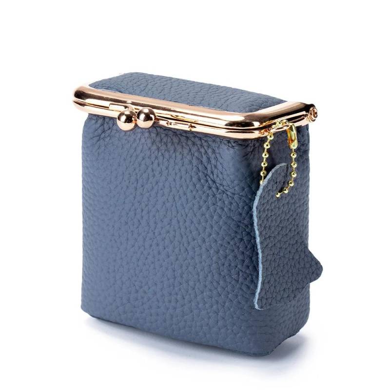 Damen Geldbörse aus echtem Leder mit Kussschnalle, Mini-Geldbörse, Münztüte, Lippenstift-Aufbewahrungstasche, Clutch für Damen, Tropfenversand blau von Joom DACH