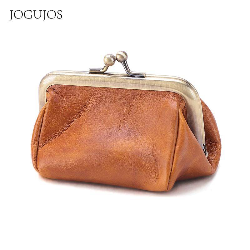 Damen Geldbörse mit Bügelverschluss aus echtem Leder - Minimalistisch, modisch, Mini-Münzbörse und Tasche braun von Joom DACH