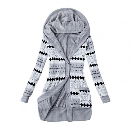 Damen Gestreift Bedruckter Langarm Herbst/Winter Hoodie mit Knopfverschluss und Plüschfutter Pullover Strickjacke Jacke M grau von Joom DACH