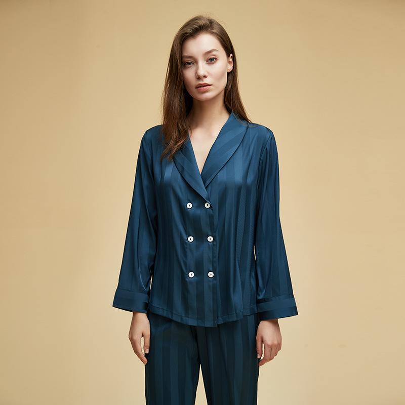 Damen Gestreifte Strickjacke Hose Zweiteilige Hauskleidung Herbst Pyjama Set Lockere Freizeit Nachtwäsche Satin Nachtwäsche Loungewear XL von Joom DACH