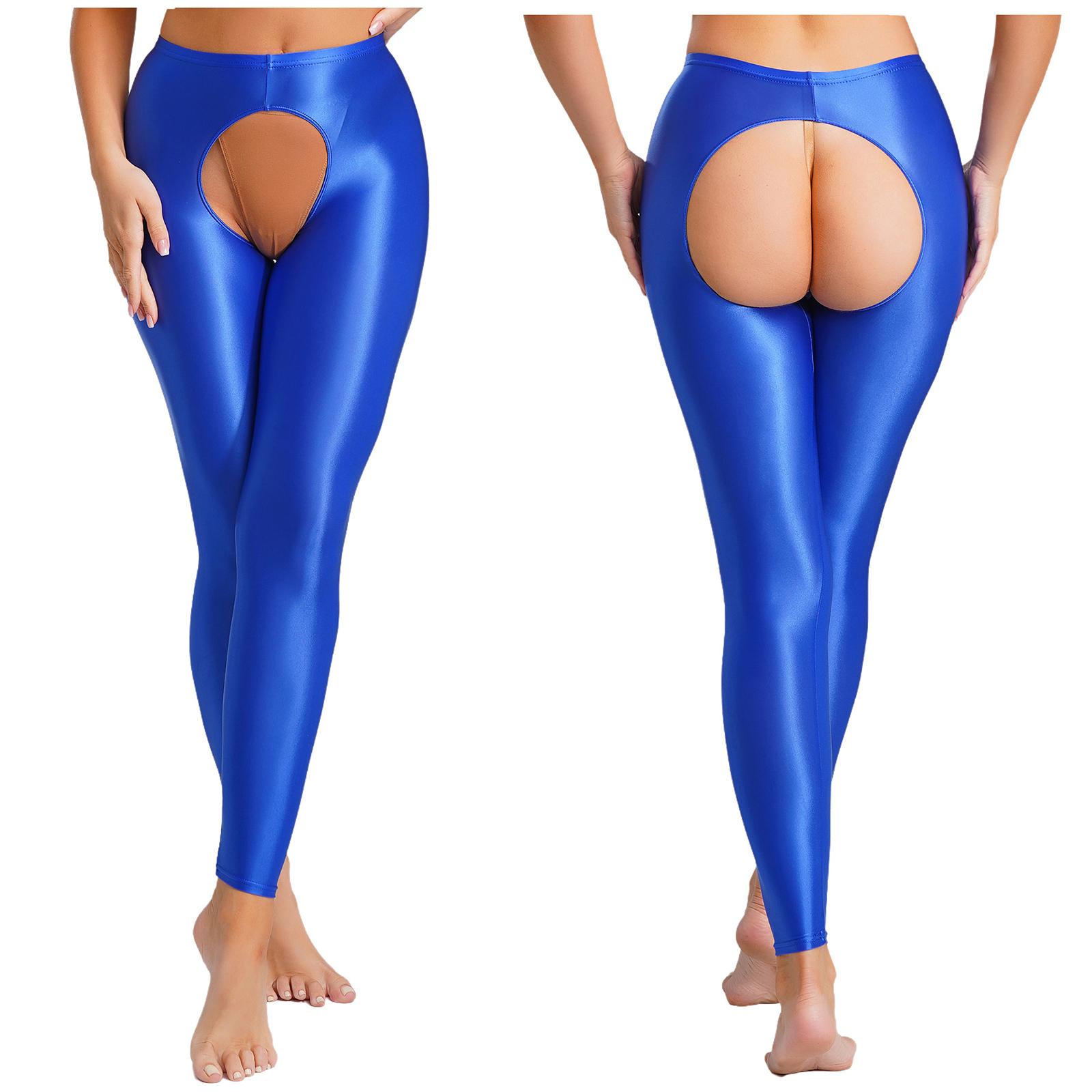 Damen Glänzende High Waist Leggings Slim Fit Tights mit Strategischer Öffnung Baselayer Hose XXL von Joom DACH