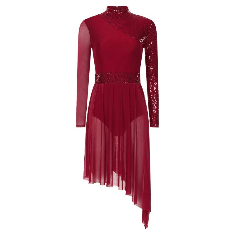 Damen Glitzernde Pailletten Tanzkleid Stehkragen Langarm Unregelmäßiger Saum Bühnenauftritt Abendkleid S bordeaux Damen Glitzernde Pailletten Tanzkleid Stehkragen Langarm Unregelmäßiger Saum Bühnenauftritt Abendkleid S bordeaux von Joom DACH