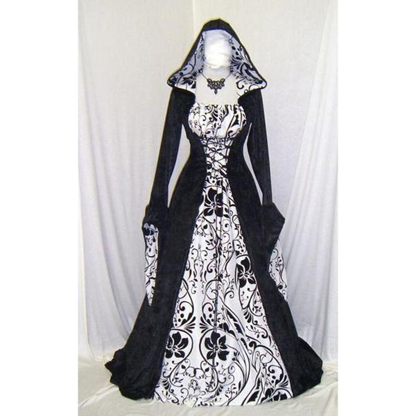 Damen Gothic Maxikleid Halloween Cosplay Kleider Retro Langes Mittelalterkleid 5XL weiß von Joom DACH