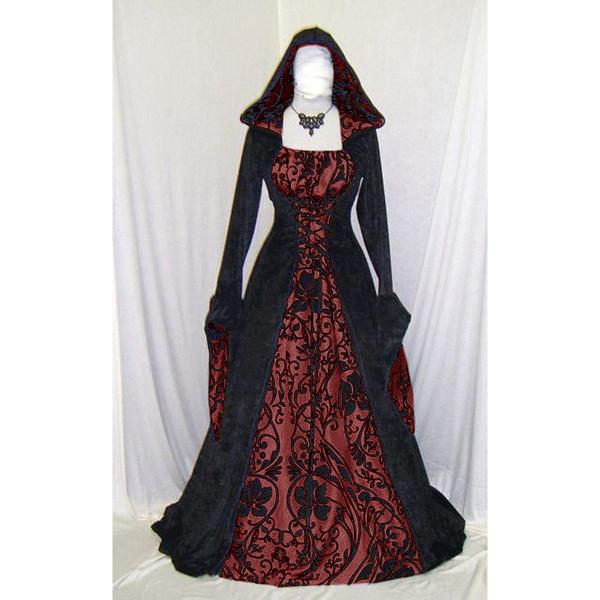 Damen Gothic Maxikleid Halloween Cosplay Kleider Retro Langes Mittelalterkleid S rot von Joom DACH