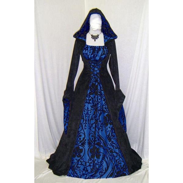 Damen Gothic Maxikleid Halloween Cosplay Kleider Retro Langes Mittelalterkleid XXXL blau von Joom DACH