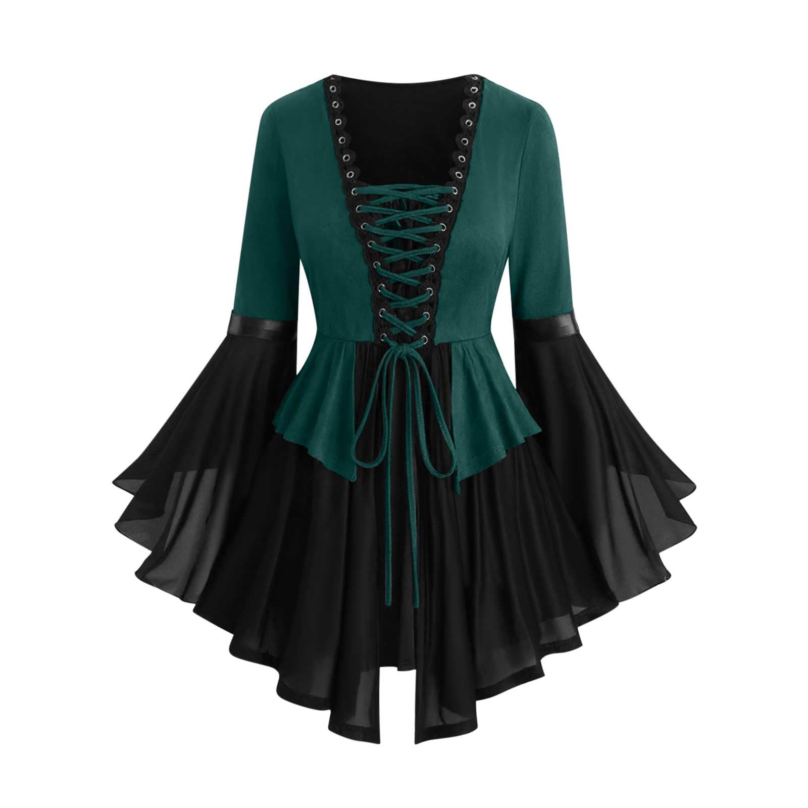 Damen Gothic Shirt Vintage Schmetterlingsärmel Kleid XL dunkelgrüne von Joom DACH