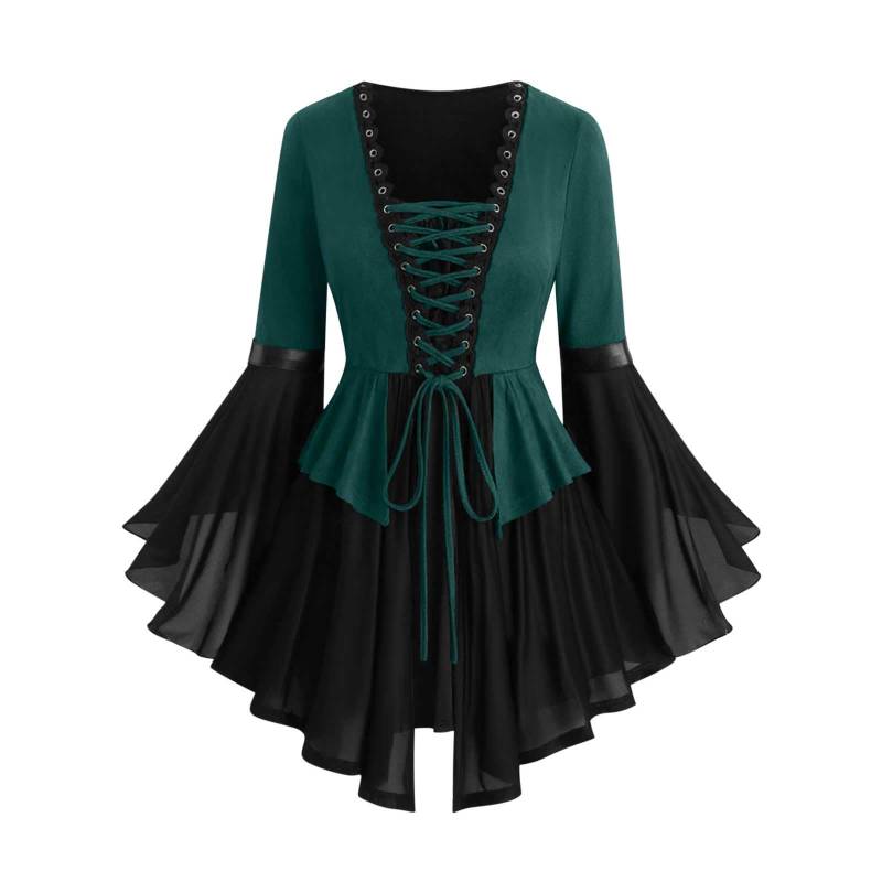 Damen Gothic Shirt Vintage Schmetterlingsärmel Kleid XL dunkelgrüne von Joom DACH