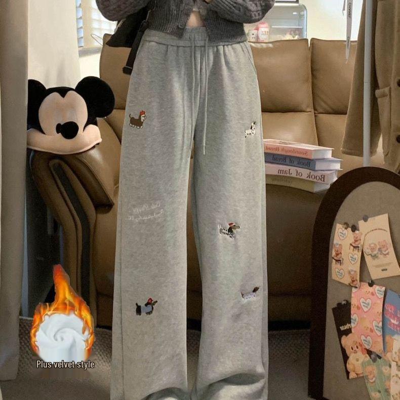 Damen Graue Fleecegefütterte Dackel-Sweathose - Petite Gerades Bein, Weites Bein, Lässige Sporthose für Herbst/Winter. 2XL von Joom DACH