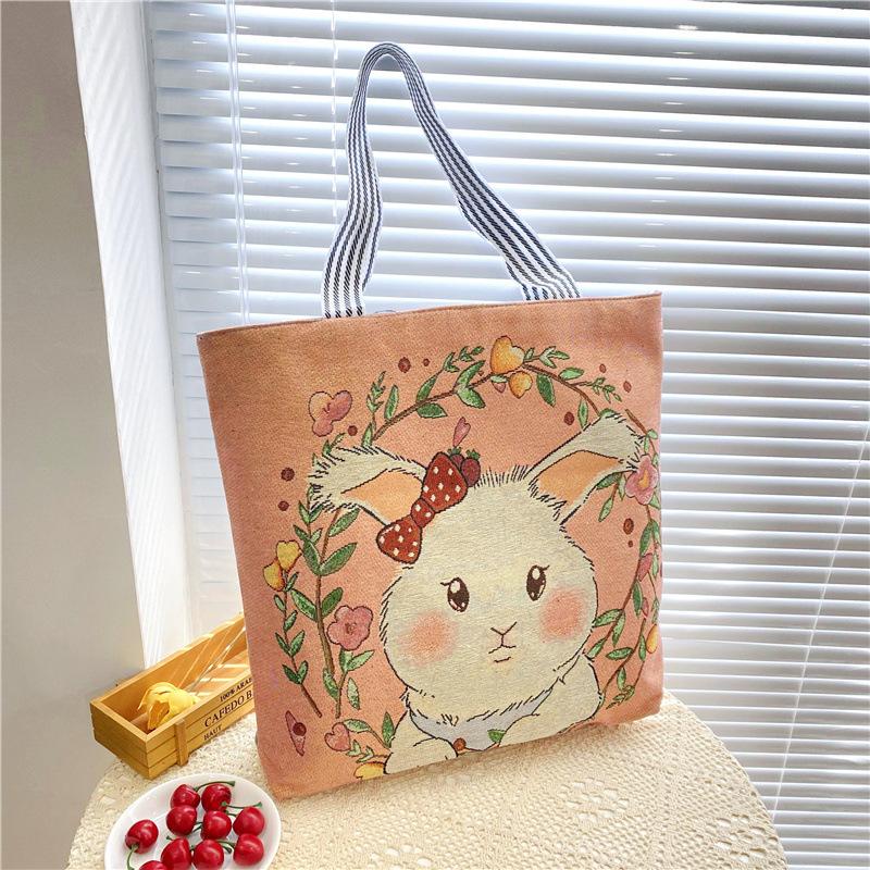 Damen Große Kapazität Cartoon Shopper Tasche Print Canvas Tasche Katze Hund Kaninchen Muster Niedlich Große Tragetasche Handtaschen Frauen Tasche Damen Lässige Schultertaschen von Joom DACH