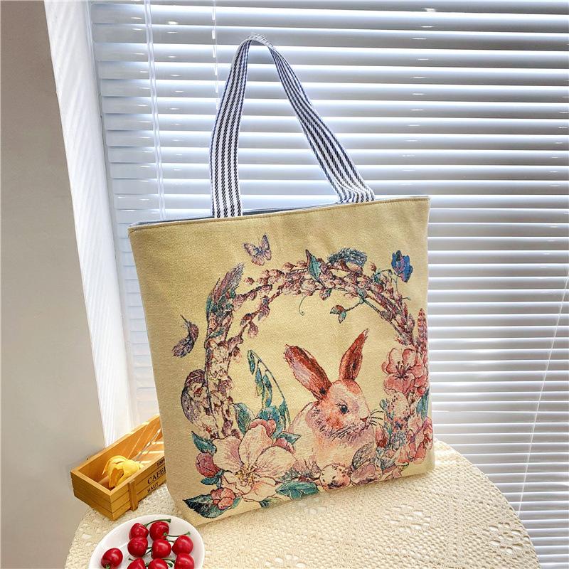 Damen Große Kapazität Cartoon Shopper Tasche Print Canvas Tasche Katze Hund Kaninchen Muster Niedlich Große Tragetasche Handtaschen Frauen Tasche Damen Lässige Schultertaschen von Joom DACH