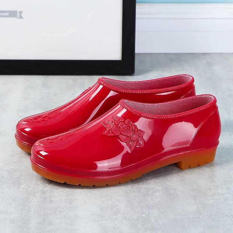 Damen Gummistiefel Wasserdichte Gummischuhe Rutschfest Kurzer Schaft Sommer Regenstiefel 36 rot von Joom DACH