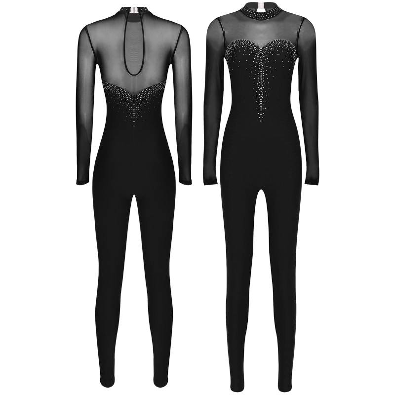 Damen Gymnastikanzug Einteiler Langarm Glänzender Strass Ganzkörperbody Eiskunstlauf Jumpsuit Catsuit M schwarz Damen Gymnastikanzug Einteiler Langarm Glänzender Strass Ganzkörperbody Eiskunstlauf Jumpsuit Catsuit M schwarz von Joom DACH