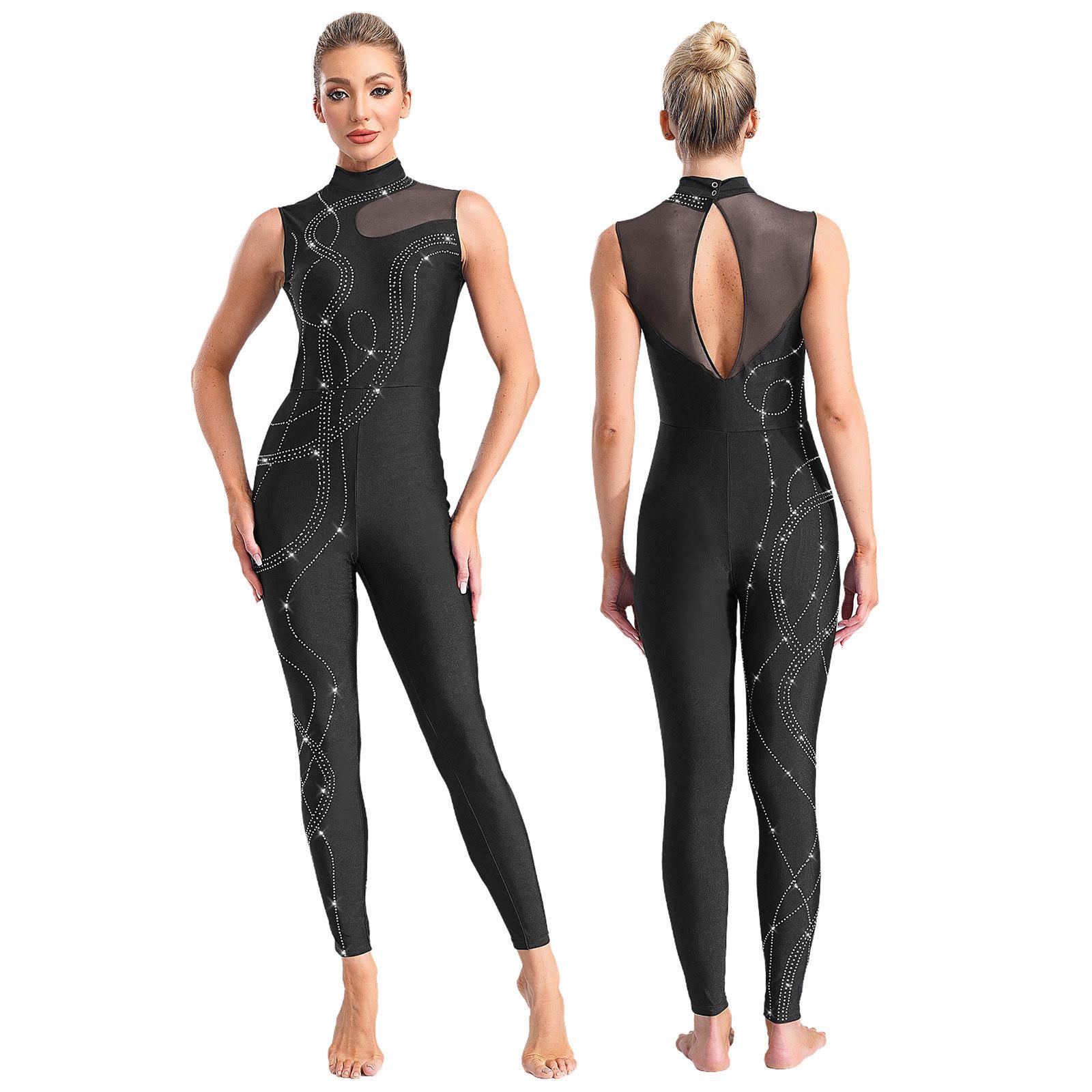 Damen Gymnastikanzug Einteiliger Ärmelloser Tanzbody Skating Jumpsuit Ballettanzug S schwarz von Joom DACH