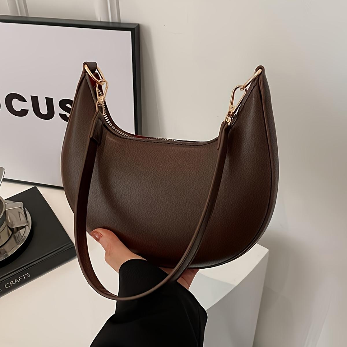 Damen Halbmondförmige Umhängetasche mit Abnehmbarem Verstellbarem Schultergurt, Magnetverschluss und Goldfarbenen Beschlägen Schultertasche dunkelbraune Damen Halbmondförmige Umhängetasche mit Abnehmbarem Verstellbarem Schultergurt, Magnetverschluss und Goldfarbenen Beschlägen Schultertasche dunkelbraune von Joom DACH