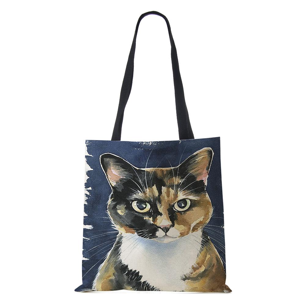 Damen-Handtasche, Leinen-Tragetaschen mit Katzen-Aufdruck, lässig, für Reisen, Strand, Geschenktaschen von Joom DACH