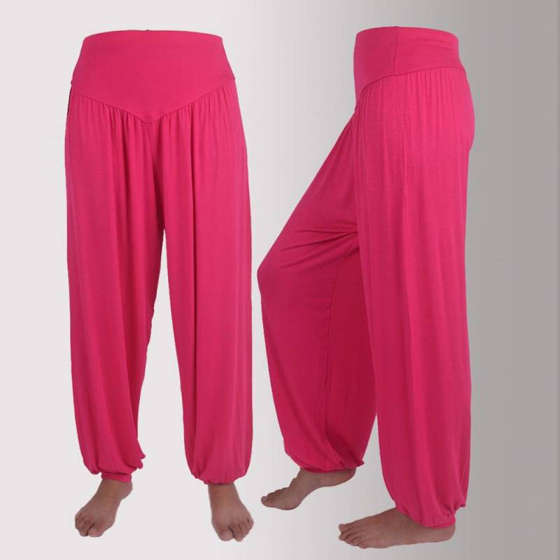 Damen-Haremshose, elastisch, locker, lässig, Baumwolle, weich, für Yoga, Sport, Tanz L heißes rosa von Joom DACH